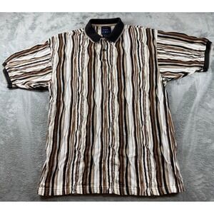 Cotton Traders Sport Polo Shirt Men‎ M Beige Striped 3D Knit Texture Vintage 90s